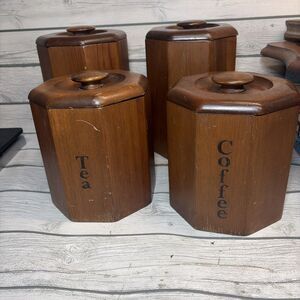 Vintage Republic Wooden Canister Set Plastic Lined Coffee Flour Sugar Tea